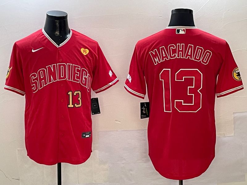 Men San Diego Padres #13 Machado Red Jointly Name Game Nike 2025 MLB Jersey style 5